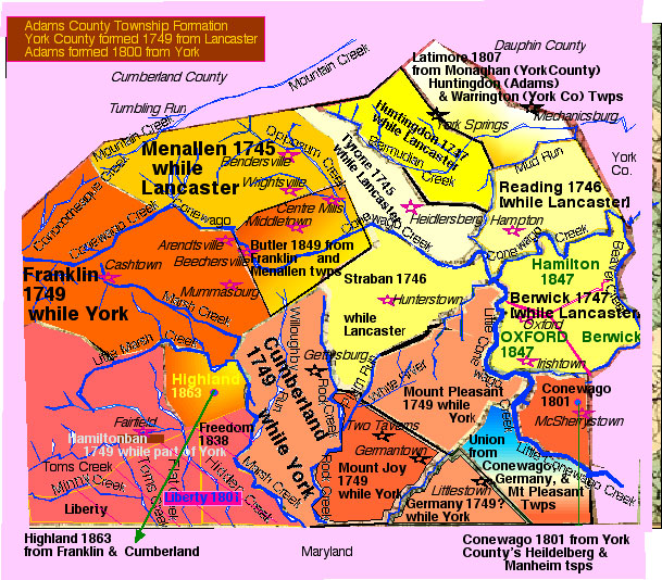 county adams map settlement history penna